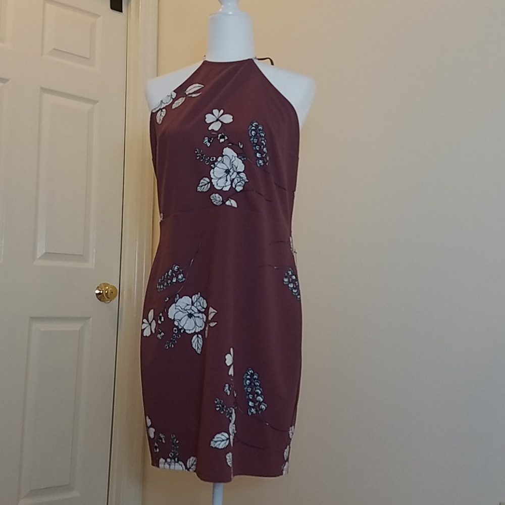 Express purple flower print halter dress